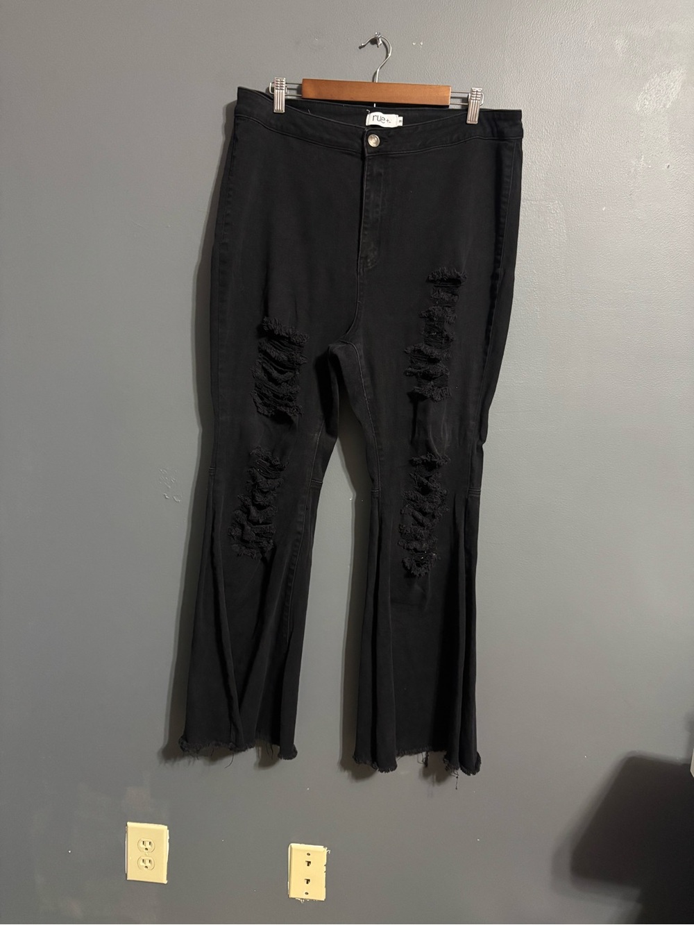 Rue+ black grunge rock flare western distressed high waisted jeans plus size 20